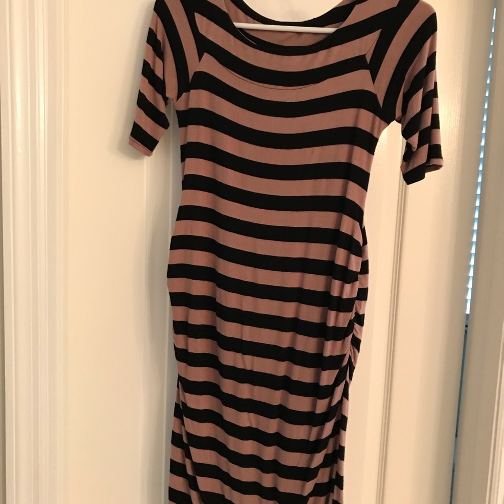 Maternity Dress - Black & Tan stripe